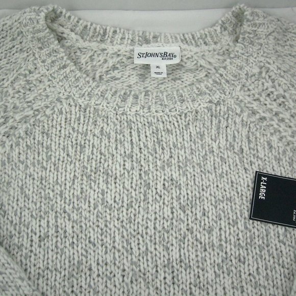 St. John's Bay Ivory w/Heather Grey Sweater - Picture 2 of 6